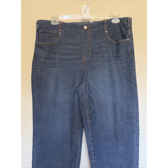 Time & Tru Dark Wash 5-Pocket Pull On Elastic Waist Cropped Denim Jeans XL 16-18 - Picture 2 of 8